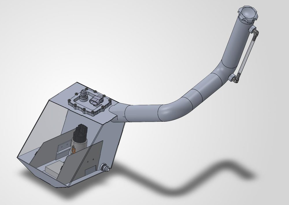 CAD render of the FSAE fuel tank with filler neck