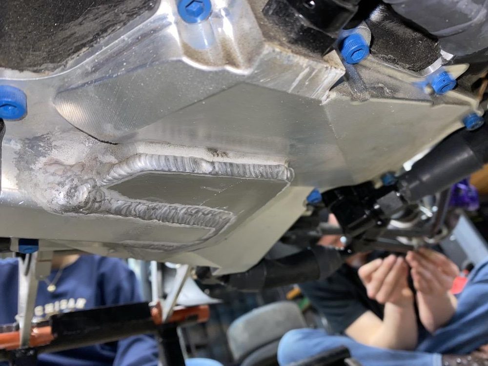 Oil pan installed on the engine