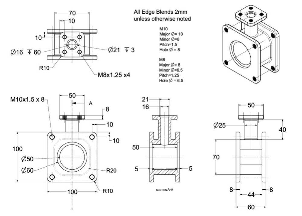 2D drawings of the ball valve parts